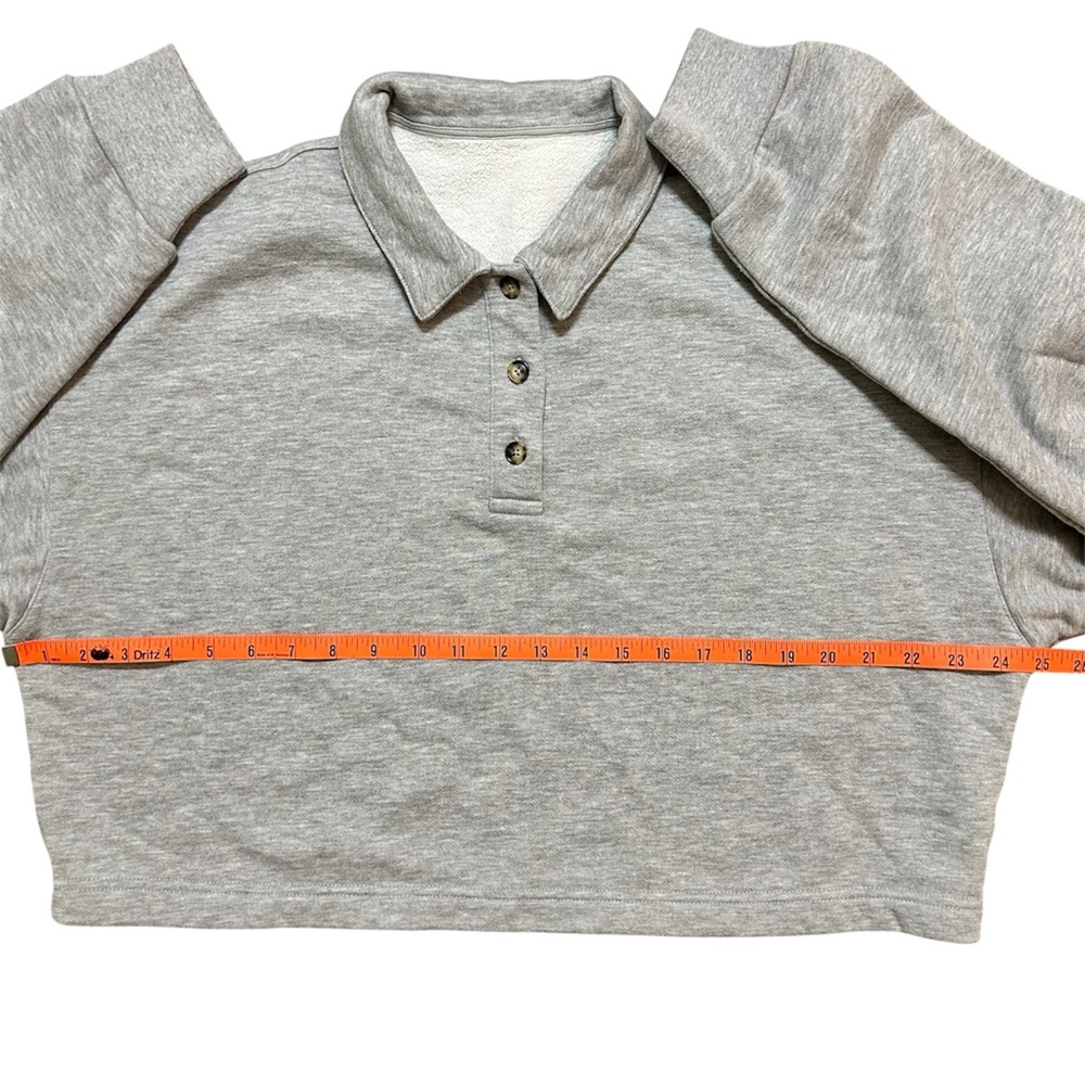 Alo Yoga Polo Club Henley Sweatshirt Top Cropped Pullover Boxy Gray Medium